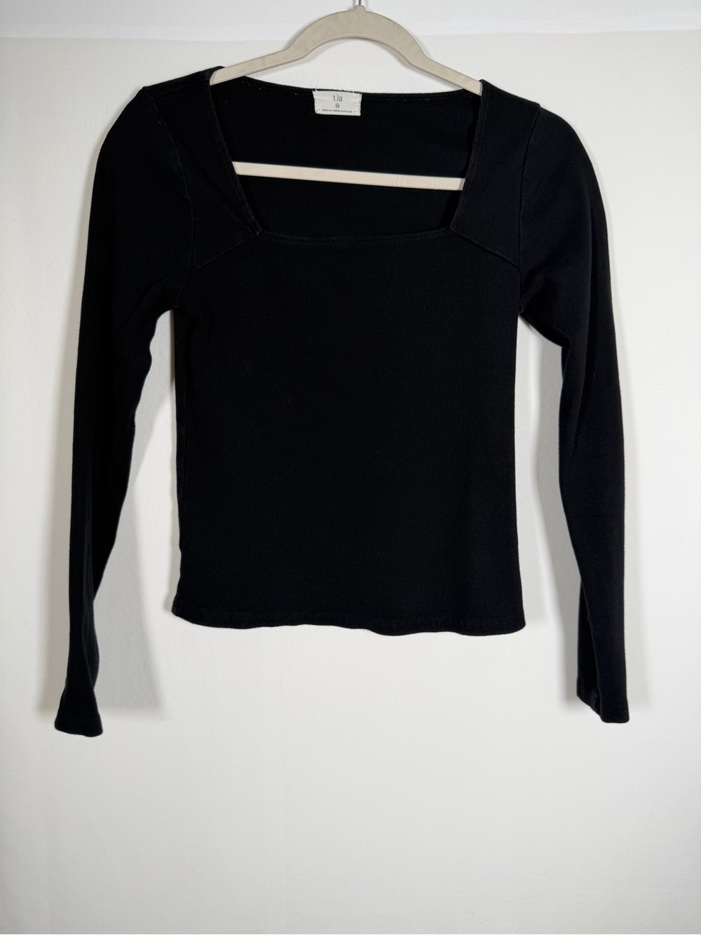T.La Black Square Neck Ribbed Long Sleeve Top - Elevated Basic, Minimalist
